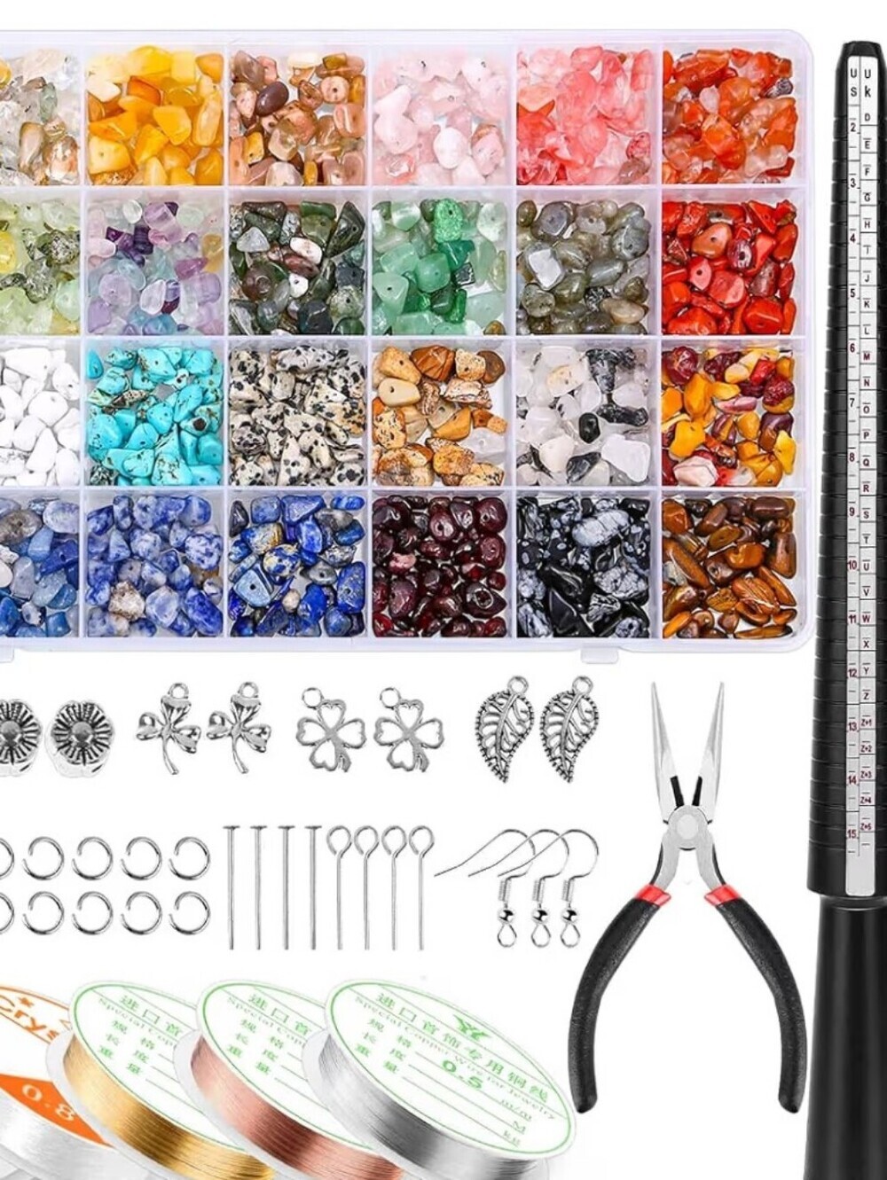 Crystal Bead Jewelry Making Kit with Assorted Gemstone Chips and Tools